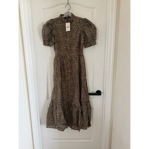 Women's AVARA Brown Black Leopard Print Midi Dress S